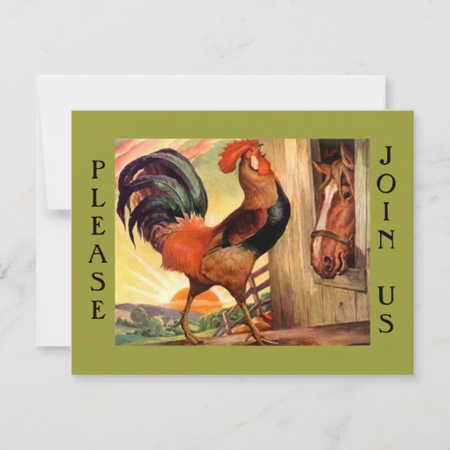 Breakfast meet-up Social Rooster Party Invitation (Front)