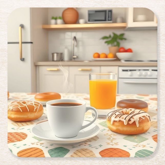 Breakfast Morning Coffee Donuts Coaster Set (Front)