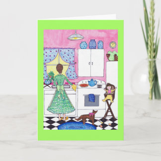 Breakfast, Mother, Baby, Dog Greeting Card