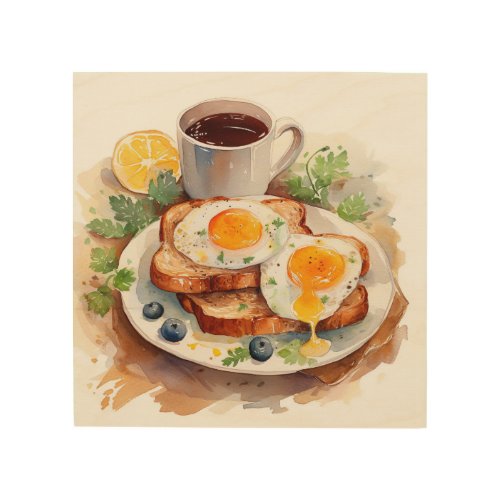 Breakfast OClock Egg Toast n Coffee Wood Wall Art