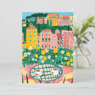 Breakfast on the Terrace Whimsical City Painting  Card