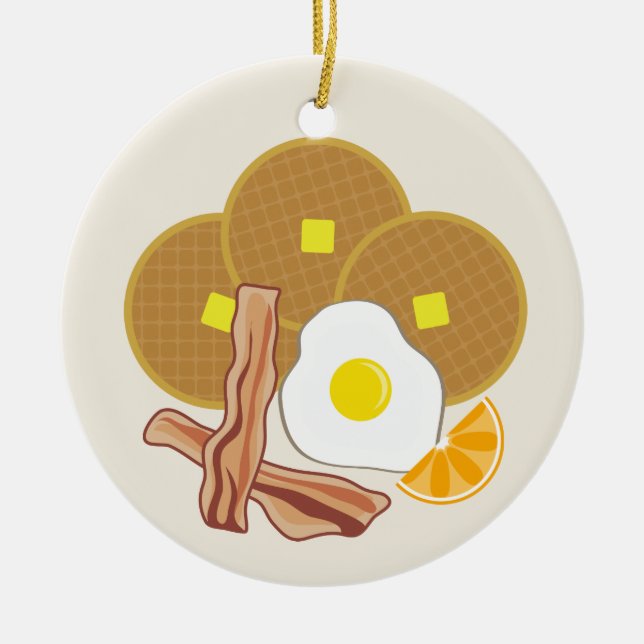 Breakfast Ornament- Waffles, Bacon and Egg Ceramic Ornament (Front)
