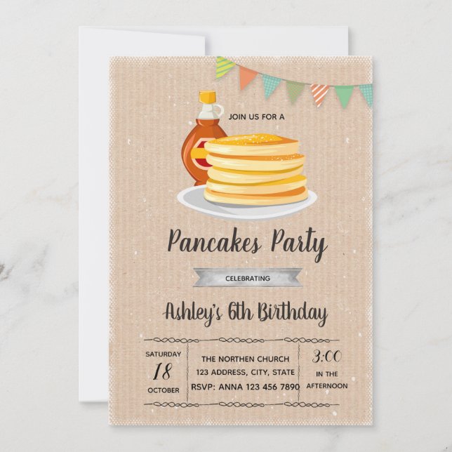 Breakfast pancake party invitation (Front)