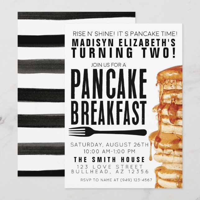 Breakfast Pancakes and Pajamas Party Birthday Invitation (Front/Back)