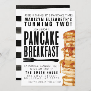 Breakfast Pancakes and Pajamas Party Birthday Invitation