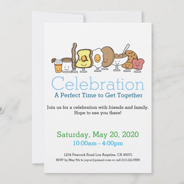 Breakfast Party Food Icon Invitation (Front)