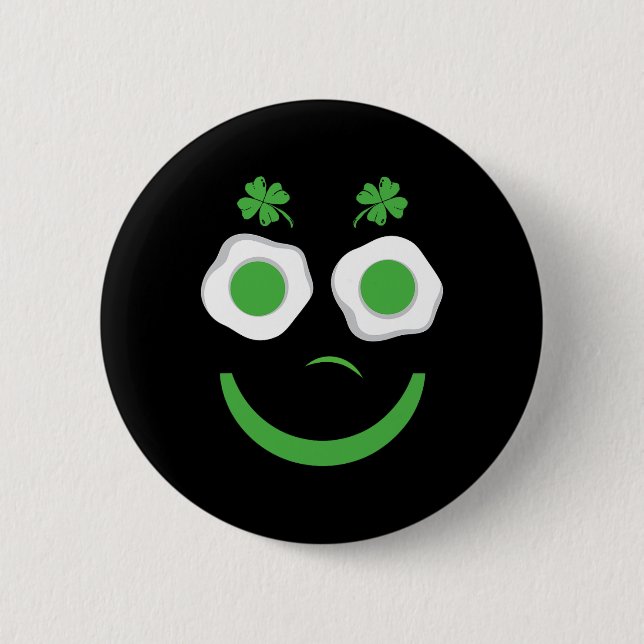 Breakfast Patricks Day Funny Eggs Smile Green  Button (Front)