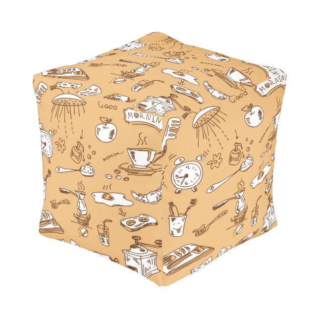 Breakfast Pattern 2 Pouf (Angled Front)