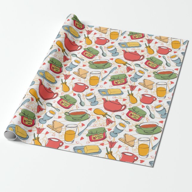 Breakfast Pattern Wrapping Paper (Unrolled)