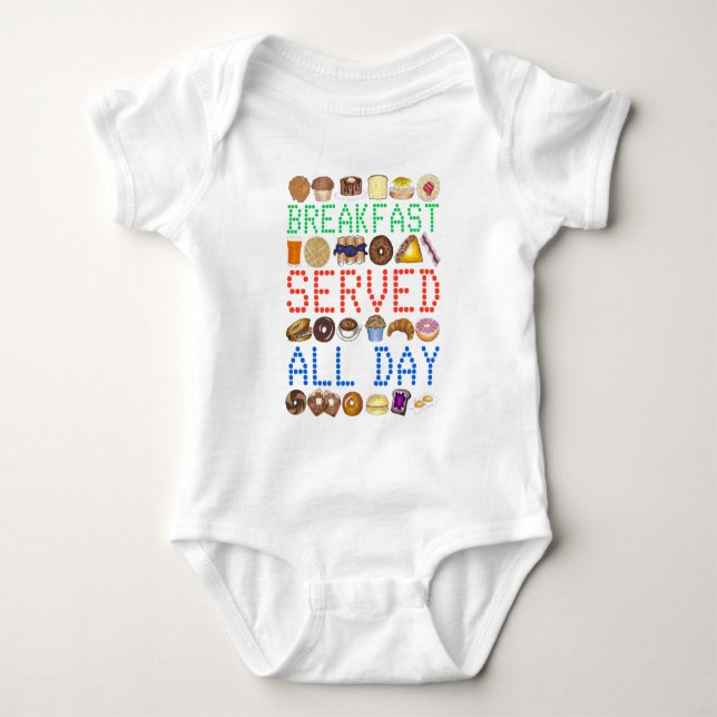 Breakfast Served All Day Neon Diner Sign Foodie Baby Bodysuit (Front)