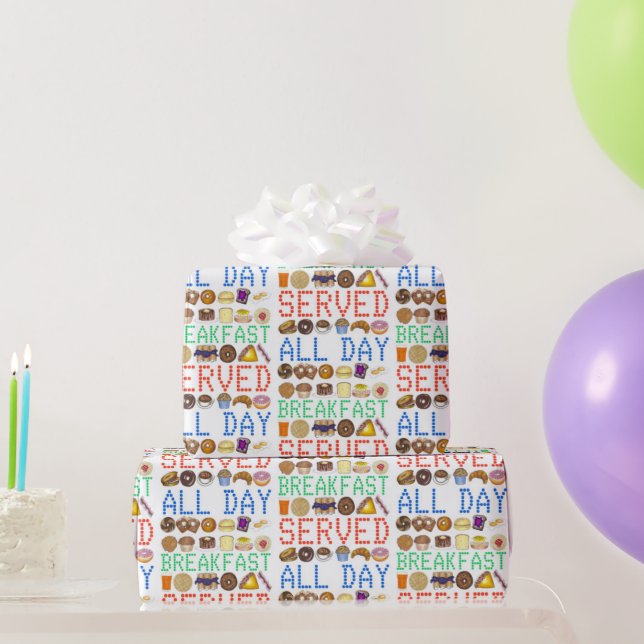 Breakfast Served All Day New York Diner Foods Wrapping Paper (Party Gifts)