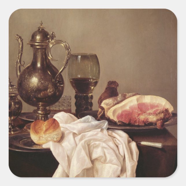 Breakfast Still Life (oil on panel) Square Sticker (Front)