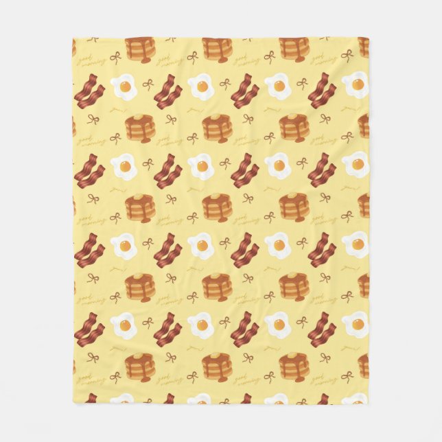 Breakfast Theme Bacon Eggs Pancakes Pattern Fleece Blanket (Front)
