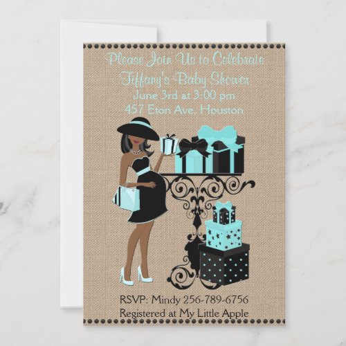 Breakfast Theme Blue Aqua Black Baby Shower Invite