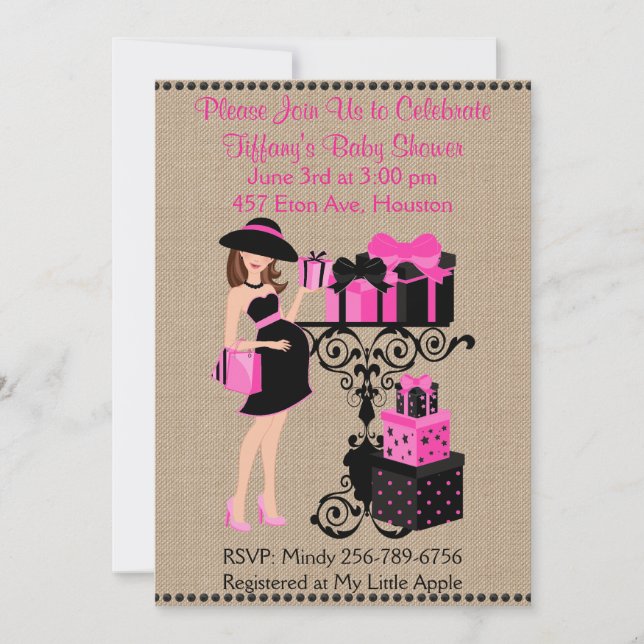 Breakfast Theme Hot Pink Black Baby Shower Invite (Front)