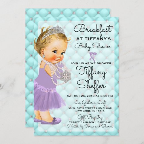 Breakfast Theme Lavender  Turquoise Blue Diamonds Invitation