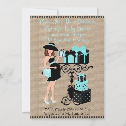 Breakfast Themed Blue Aqua Baby Shower Invite