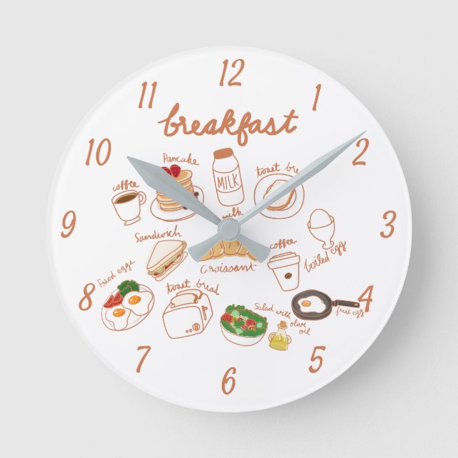 Breakfast Time Kitchen or Dining Room Round Clock (Front)
