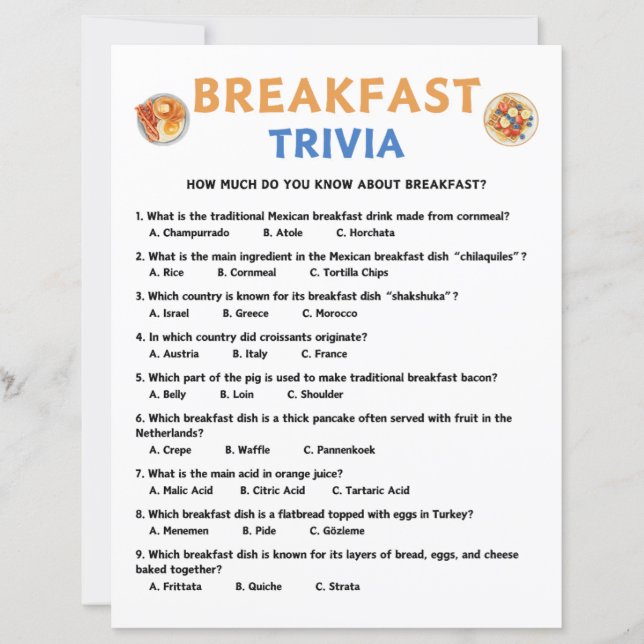 Breakfast Trivia Game (Front)