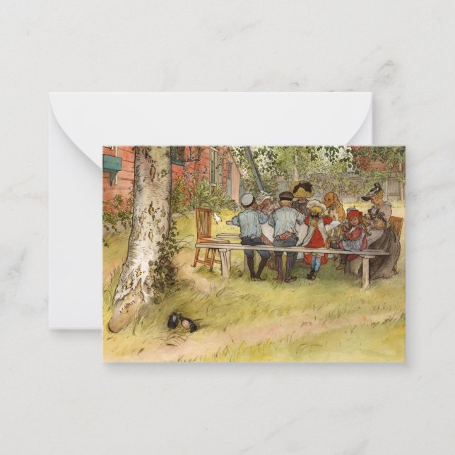 Breakfast under the Big Birch, 1895 by Larsson Note Card (Front)