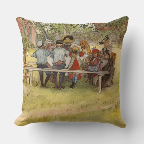 Breakfast under the Big Birch 1895 by Larsson Throw Pillow