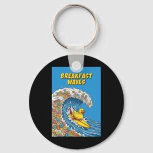 Breakfast Waves Humor Duck Surfer Surfing Unique F Keychain