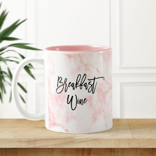 Breakfast Wine Funny Cute Marble Hand-lettered Two-Tone Coffee Mug