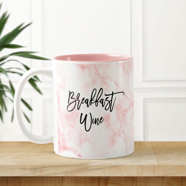 Breakfast Wine Funny Cute Marble Hand-lettered Two-Tone Coffee Mug (Creator Uploaded)