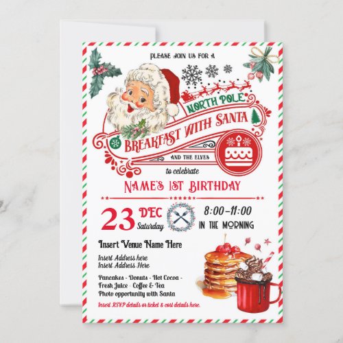 Breakfast with Santa Christmas Kid Birthday Party Invitation
