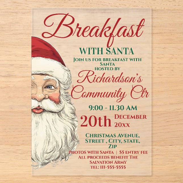 Breakfast With Santa Festive Acrylic Invitations (Front)