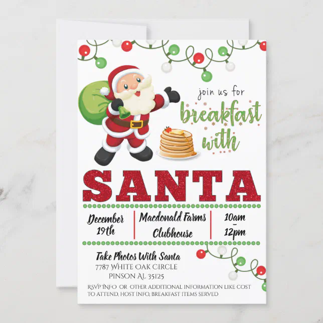 Breakfast With Santa Invitation Wording Breakfast With Santa Invitation | Zazzle