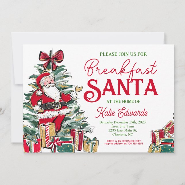 Breakfast with Santa Invite, Santa Breakfast, Invitation (Front)