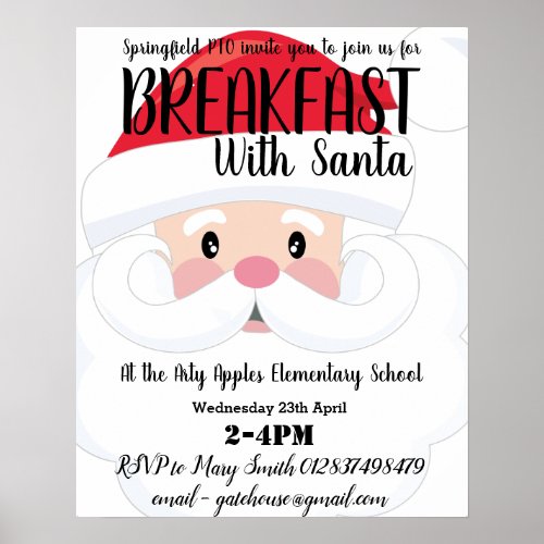 Breakfast with Santa PTA school fundraising poster