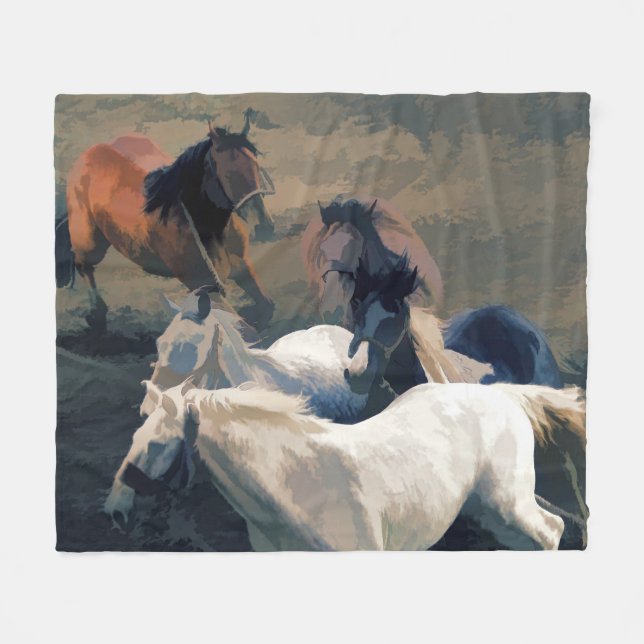 Breaking Away   -  Wild Horses Fleece Blanket (Front (Horizontal))