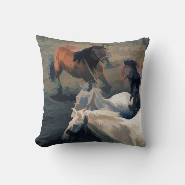 Breaking Away   -  Wild Horses Throw Pillow (Front)