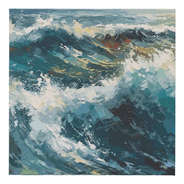  Breaking Beach Waves Painting Faux Canvas Print (Front)