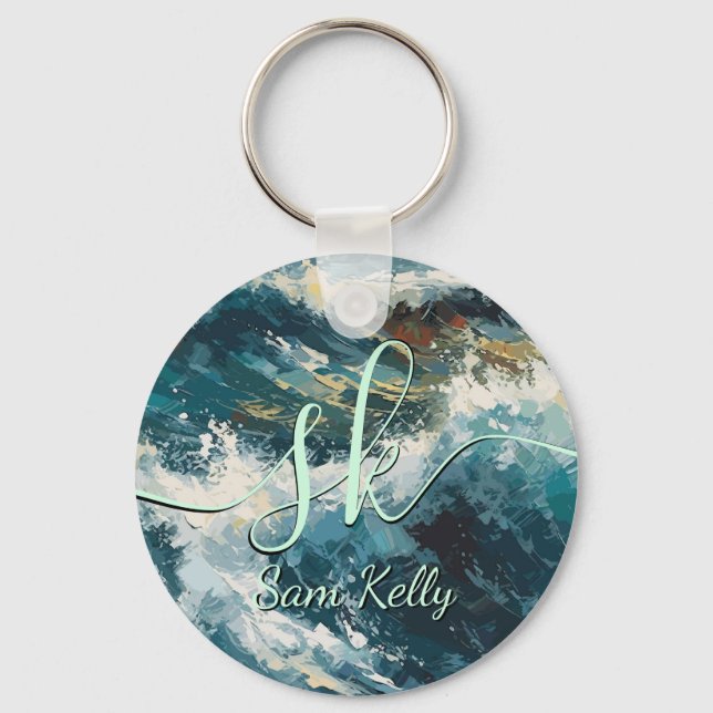 Breaking Beach Waves Personalized Keychain (Front)