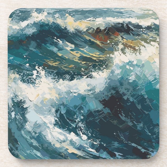 Breaking Beach Waves theme Painting  Beverage Coaster (Front)