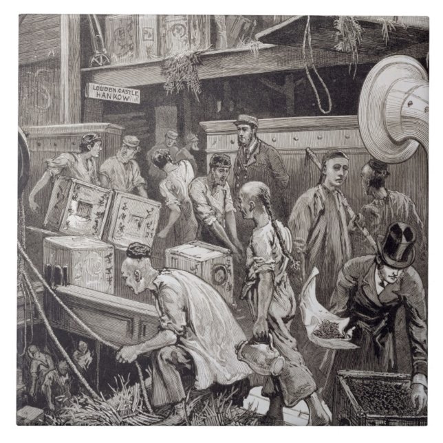 Breaking Bulk on Board a Tea Ship in the London Do Ceramic Tile (Front)