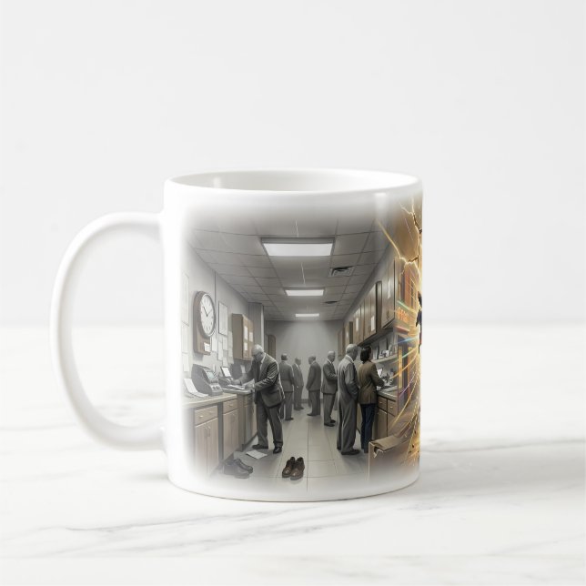 Breaking Free From Gray Office Routine Mug (Left)