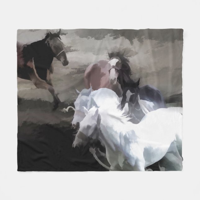 Breaking Free   -  Wild Horses Fleece Blanket (Front (Horizontal))