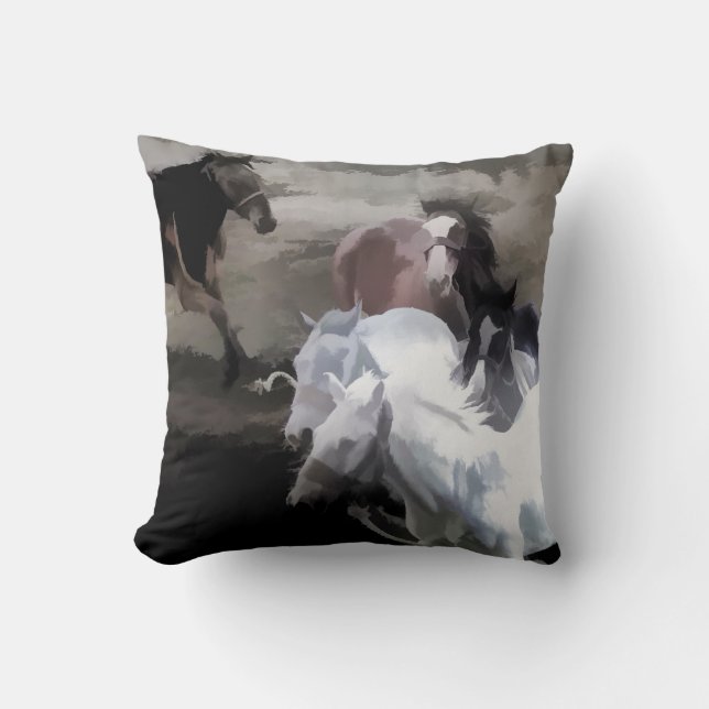Breaking Free   -  Wild Horses Throw Pillow (Front)