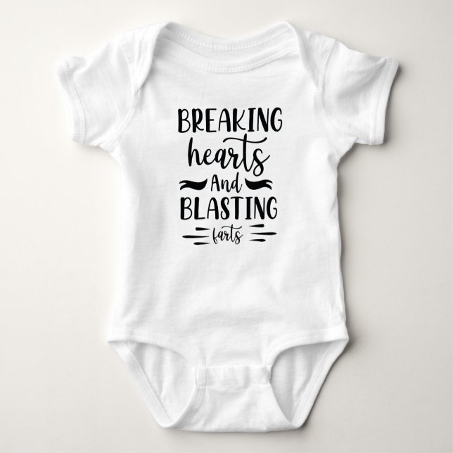 "breaking hearts and blasting farts" funny baby bo baby bodysuit (Front)