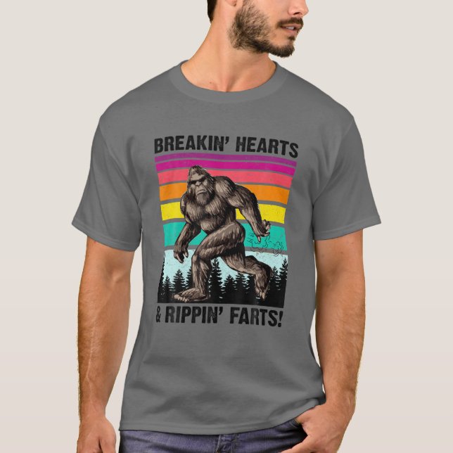 Breaking Hearts And Rippin's Farts Bigfoot Retro V T-Shirt (Front)