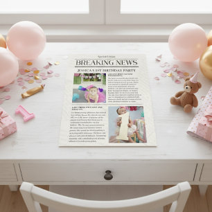 Breaking News Front Page Newspaper 1st Birthday Poster