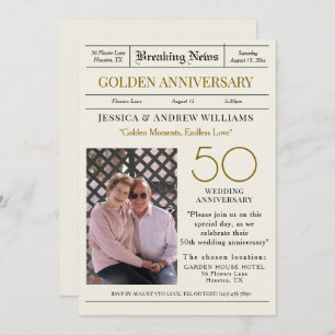 "Breaking News" Golden Wedding Anniversary Photo Invitation