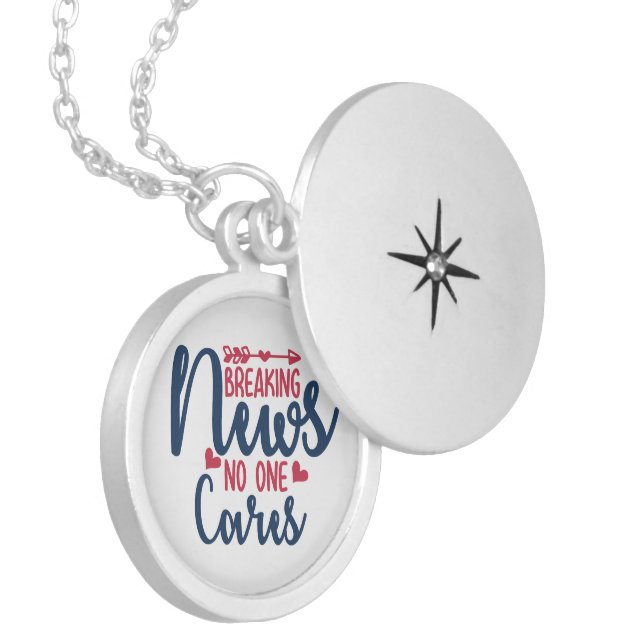 Breaking News No One Cares Locket Necklace (Front Left)