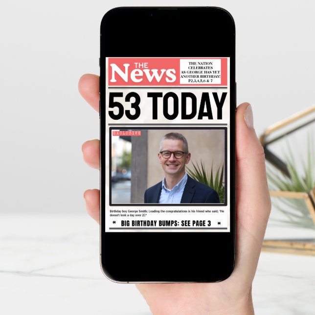 Breaking News Personalized Name Photo Birthday     Card (Front Digital)