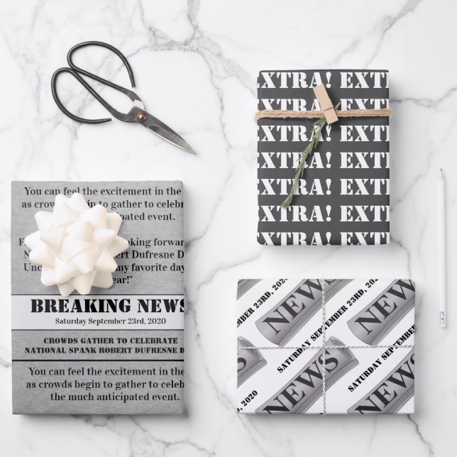 Breaking News Personalized Special Day Newspaper Wrapping Paper Sheets (Front)