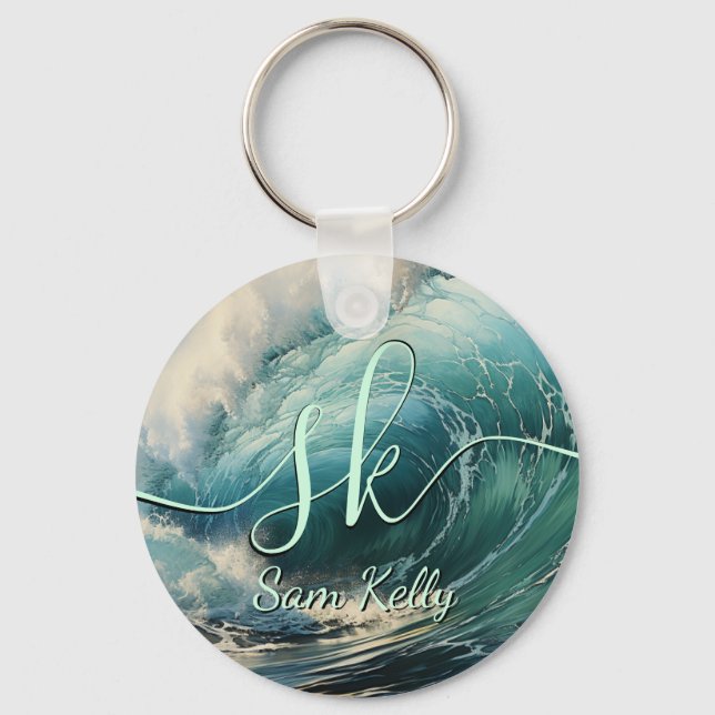 Breaking Surf Painting Personalized Keychain (Front)